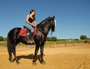 Image showing horse and woman in dressage