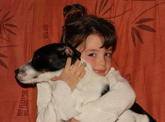 Image showing little girl and dog