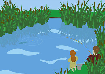 Image showing Brother and sister go fishing