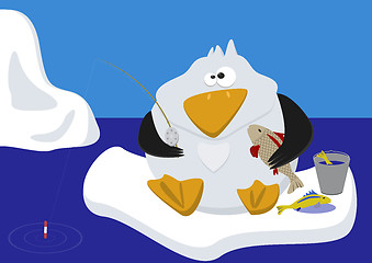 Image showing Funny penguin fishing on ice