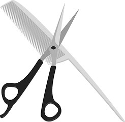 Image showing Hairdressing scissors and comb