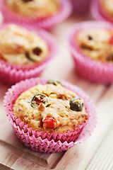 Image showing muffins with green olives