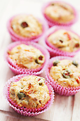 Image showing muffins with green olives