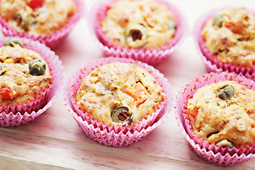 Image showing muffins with green olives
