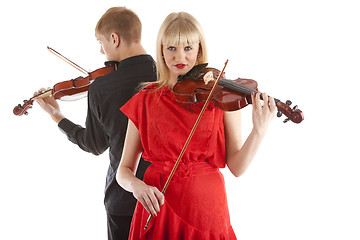 Image showing Musicians playing violins