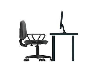 Image showing Chair and table with desktop. 3D rendered Illustration. Isolated