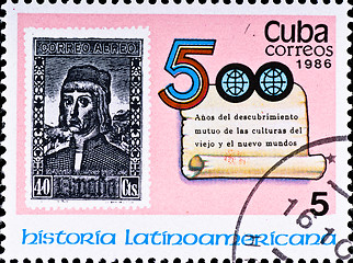 Image showing postage stamps celebrate 500 years Latin America history