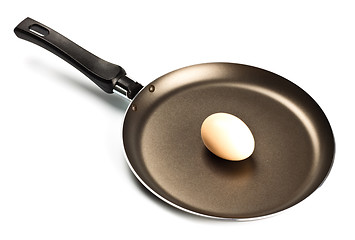 Image showing brown raw egg on frying pan