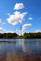 Image showing high-voltage line across the river