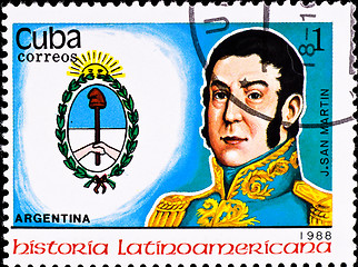 Image showing postage stamp shows Argentina chief J. San Martin