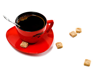 Image showing red cup of coffee and brown sugar