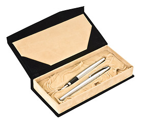 Image showing beige and black gift box with two pen