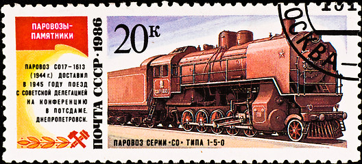 Image showing postage stamp shows vintage russian train