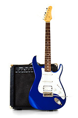 Image showing electric guitar stand in front of amplifier