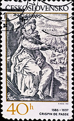 Image showing postage stamp shows engraving of Crispin de Passe