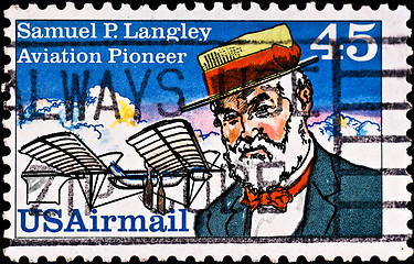 Image showing postage stamp shows aviation pioneer Samuel Langley, circa 1980'