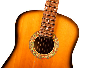 Image showing acoustic guitar central part closeup