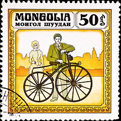 Image showing postage stamp shows vintage bicycle