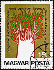 Image showing postage stamp show unusual painting tree