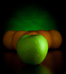 Image showing oranges and apple like billiard balls