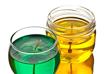 Image showing green and yellow gel candles