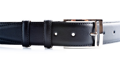 Image showing black leather belt with buckle