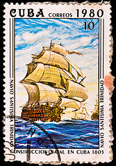 Image showing postage stamp shows battleship 