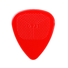 Image showing red ribbed guitar plectrum isolated on white