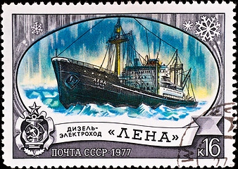Image showing vintage russian postage stamp with ship 