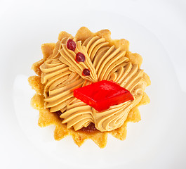 Image showing cake with fruit jelly on white dish