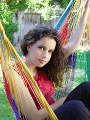 Image showing Cute girl in a hammock
