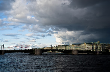 Image showing dark clouds over the bridge