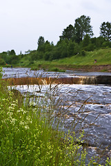 Image showing green grass and rough river