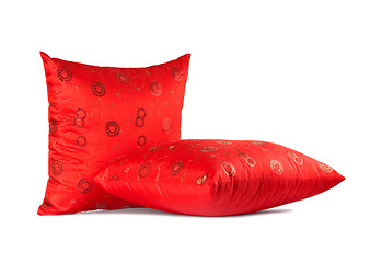 Image showing two red decorative pillows with pattern