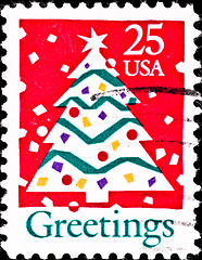 Image showing usa postage stamp shows christmas tree, circa 1980's