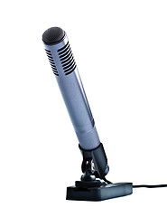 Image showing gray condenser microphone on stand 