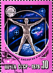 Image showing postage stamp shows symbol of space research