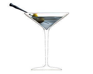 Image showing 3D illustration of cocktail glass with green olives 