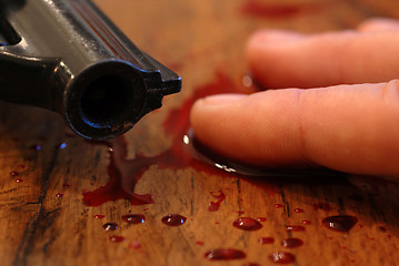 Image showing blood, pistol and death