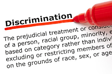 Image showing Discrimination underlined with red marker