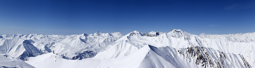 Image showing Panorama of winter mountains. Caucasus Mountains, Georgia, regio