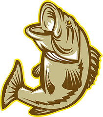 Image showing Largemouth Bass Fish Jumping Retro