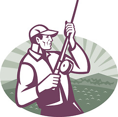Image showing Fly Fisherman Fishing Retro Woodcut