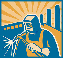 Image showing Welder Welding Factory Retro Woodcut