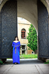 Image showing medieval girl on street of old town