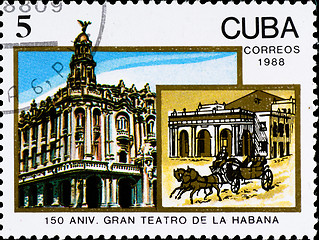 Image showing postage stamp celebrate 150 anniversary theater in Havana