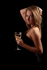 Image showing beautiful girl with glass of wine