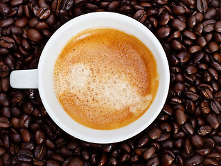 Image showing espresso cup in coffee beans