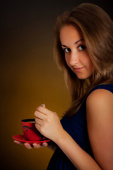 Image showing beautiful girl with cup of coffee
