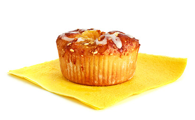 Image showing apple cake on yellow napkin